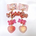 作品【くまさんスイーツ】 グミとキャンディのPOPなお菓子 ピアス ピーチアップル🍑🍎