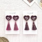 作品little CHOCO heart / 2way [pierce,earring] ハートのチョコレートをイメージした2wayでつかえる手刺繍アクセサリー