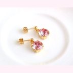 作品「桜色」大粒スワロフスキーのシンプルピアス・イヤリング～清楚な淡いさくらピンク