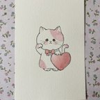 作品水彩イラスト原画「ラブ運アップ❤️ぴんくな招き猫」