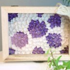 作品フレームアート　ウッドボックスに敷き詰めたペーパークラフトの紫の紫陽花
