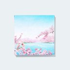 作品【春限定】満開の桜と、スワンボートが浮かぶ湖を描いた、ファブリックボード