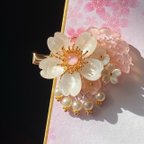 作品桜扇のヘアクリップ　シェル風白桜