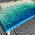 作品New センターテーブル エメラルドブルーのムーンビーチ  波打ち際のシェルや生き物たち　minamo 水面 海 砂浜 サンゴ 
