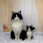 作品☆羊毛フェルト白黒猫親子☆　ハンドメイド　ねこ　ネコ　フェルト猫　結婚　結婚式　ぬいぐるみ 癒し　プレゼント　ウエディング