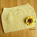 作品レース編み♥向日葵のブローチと丸いお花模様の袋♥黄色ラメ