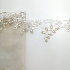 作品2m  金糸いり  花柄 刺繡 チュールレース  ハンドメイド生地　はぎれ 素材　
