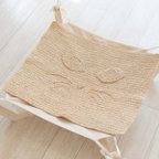 作品【マット キャットフェイス】猫 春夏 ラフィア 天然素材 手編み ペット ベッドカバー 保護猫支援 寄付