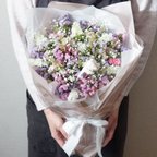 作品♡ドライフラワーとかすみ草の花束 ブーケ♡スターチス　クラッチブーケ　ウェディングブーケ　ウエディングブーケ　ブライダルブーケ　ラウンド