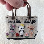 作品ミニミニバッグのバッグチャーム　うさぎ・ぱんだ・くまのつぶつぶ刺繍