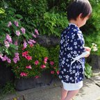 作品子供用甚平（藍桜）男の子　100、130、140㎝　※90、110、120㎝完売