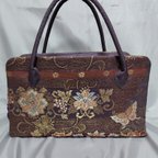 作品西陣織　蝶　花紋　帯地の利休バッグ　和装バッグ　