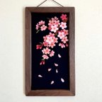 作品「夜桜」額入り正絹押し絵　