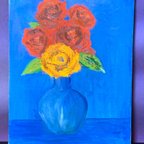 作品油絵 ズレた薔薇と花瓶