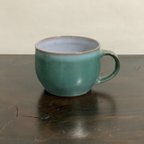 作品陶器　緑青と白のマグカップ