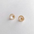 作品vintage German circle pearl button pierced earrings (14kgf)