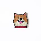 作品再販8 笑う柴犬(赤い首輪)  刺繍ワッペン/ステッカー