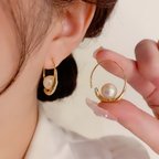 作品【2024.3新作】韓国ファッション　大振りパールピアス　アクセサリー　-869