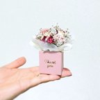 作品【母の日】Thank youメッセージ ミニチュアBoxドライブーケ【カーネーション入り】Pink BOX