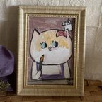 作品絵画。原画手描【口紅を塗るのが好きなきれいな猫ちゃん】