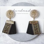 作品［送料込み］AntiqueFlower× VelvetBlack RibbonTassel Earring