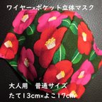 作品大人　ワイヤー入りマスク　ワイヤー　ポケット　大人　大きめ　立体　ガーゼ　綿　布　花柄　花　椿　つばき　ツバキ　マスク　ますく　立体マスク　花柄マスク　大人マスク　大きめマスク