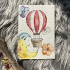 作品原画・手描きポストカード 月と気球と花