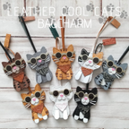 作品✽LEATHER COOL CATS✽サングラス 猫 レザー バッグチャーム　レザーチャーム　革のねこ