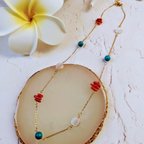 作品coral×turquoise×shell necklace