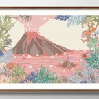 作品14657■ポスター　絵画　A3サイズ　『チューインガム火山　ボルケーノ』　アート　イラスト　デザイン　上級マット紙採用　北欧