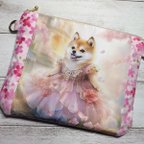 作品20センチファスナーポーチ　柴犬　桜