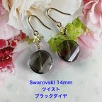 作品Swarovski 14mm縦穴タイプのツイストピアス〜ブラックダイヤ