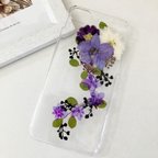 作品千鳥草 ジュリアン 紫陽花【押し花】 スマホケース 全機種対応 青木の花 ブラックレースフラワー