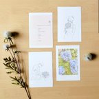 作品部屋で花を楽しむ❁ 4 枚 セット ミニマル ポストカード 