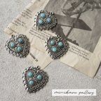 作品うりきり4個入)antique silver turquoise heart charm