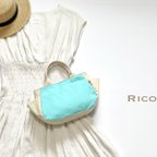 作品新色・SIOCO・Ricoシリーズ  11号帆布 トートバッグ Sサイズ・《生成り×ミントグリーン》差し色　コンパクト　ラウンドバッグ　サイドポケット　小さめバッグ　夏バッグ