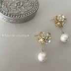 作品＊new＊小さなお花とコットンパールのピアス/春/大人かわいい/おでかけ