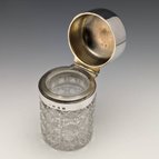 作品1896年 英国アンティーク 純銀蓋 カットグラスジャー 300g
