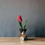 作品◆粘土のお花◆　チューリップ　アニマルベース　フレンチブルドッグ　 T942