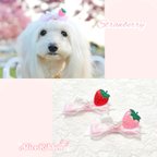 作品ありすりぼん🎀 いちご ストロベリー 犬用 リボン バレッタ ペット用 軽量 軽い 犬 猫 ピンク 赤 レッド