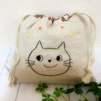 作品ねこの刺繍 ＊ 巾着 リバーシブル ②