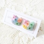 作品かすみ草のねこちゃんピアス～Pastel color～