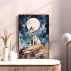 作品満月のおおかみ　A4ポスター｜水彩画・おしゃれ・シンプル・アート・メルヘン・狼・オオカミ・満月・夜空・自然