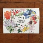 作品A4サイズ うさぎと草花の壁掛けカレンダー  2019年