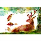 作品「やっぱり奈良３題」ポストカード　３点セット　　アオサギと鹿　浮御堂　土蔵