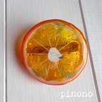 作品柑橘系ヘアクリップ☆シマエナガさん＆ミモザ（オレンジ）