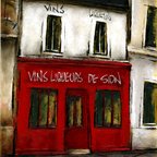 作品風景画 パリ 油絵「通りのワイン屋」