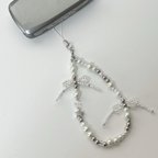 作品beads strap silver Étoile〈リボンストラップ〉〈ビーズストラップ〉〈スマホストラップ〉