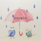 作品【原画】水彩画　ことりの雨やどり