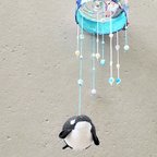 作品茶トラ猫とコロンシャチ吊るし飾り　ちりめん細工　インテリア　海　マリン　トラネコ　シュノーケル